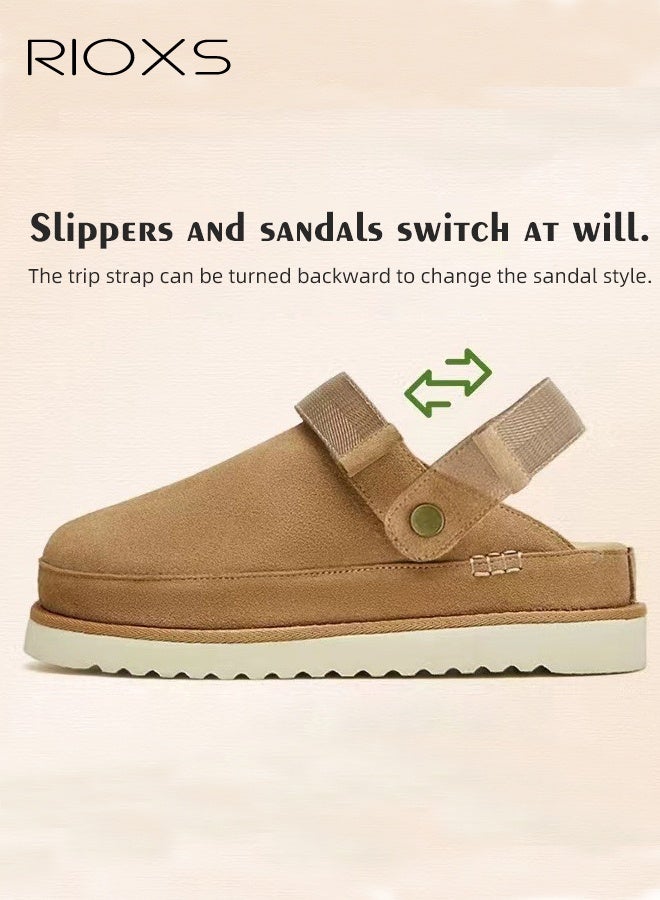 ريوكس أحذية النساء المطاطية، أحذية ملابس للنساء، أحذية ملابس ذات منصات وجلد، أحذية مطاطية مع حزام قابل للتعديل، أحذية ناعمة خفيفة الوزن ذات أرجل سميكة ومغطاة بجلد، أحذية مقاومة للانزلاق تُغلق الأصابع، أحذية جلد تدعم القوس للاستخدام في البستنة/مشي الكلب/الجري/الاسترخاء في المنزل، أحذية عصرية - Image 4