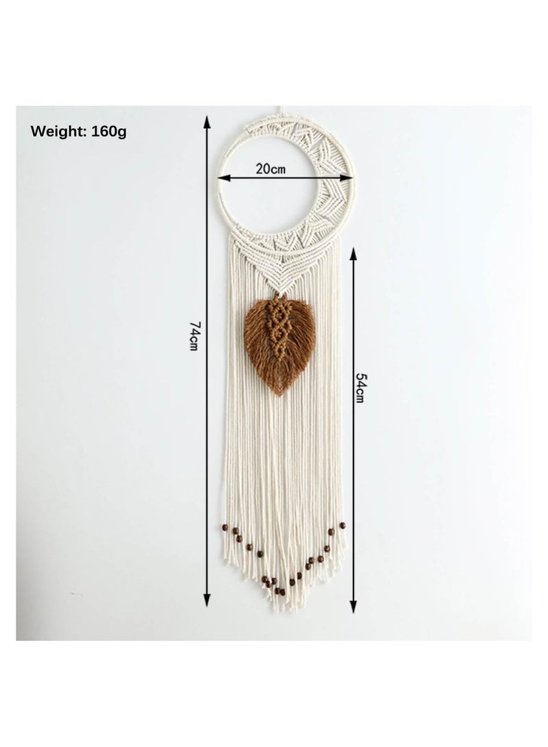 NANAO ديكور حائط يدوي بأسلوب بوهيمي مع مصيدة أحلام على شكل قمر وورقة - Image 5
