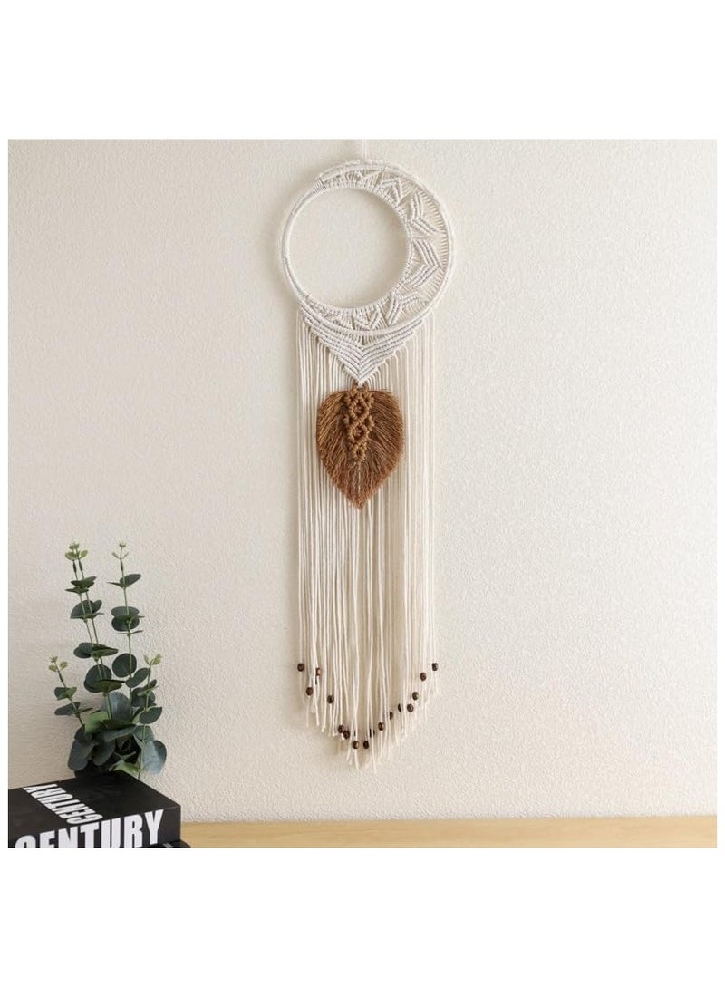 NANAO ديكور حائط يدوي بأسلوب بوهيمي مع مصيدة أحلام على شكل قمر وورقة - Image 4