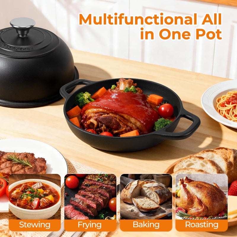 AHJ 5QT Pre-Seasoned Cast Iron Dutch Oven For Bread Baking, Dutch Oven with Domed Lid, Sourdough Bread Baking Supplies, Multi-Functional Bread Pan For Baking, Frying, Roasting - Image 4