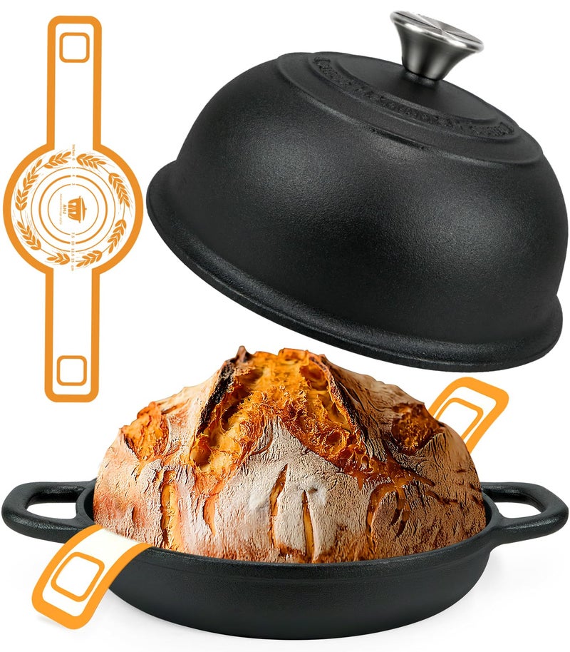 AHJ 5QT Pre-Seasoned Cast Iron Dutch Oven For Bread Baking, Dutch Oven with Domed Lid, Sourdough Bread Baking Supplies, Multi-Functional Bread Pan For Baking, Frying, Roasting - Image 1