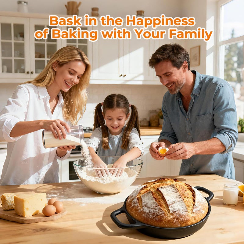 AHJ 5QT Pre-Seasoned Cast Iron Dutch Oven For Bread Baking, Dutch Oven with Domed Lid, Sourdough Bread Baking Supplies, Multi-Functional Bread Pan For Baking, Frying, Roasting - Image 5