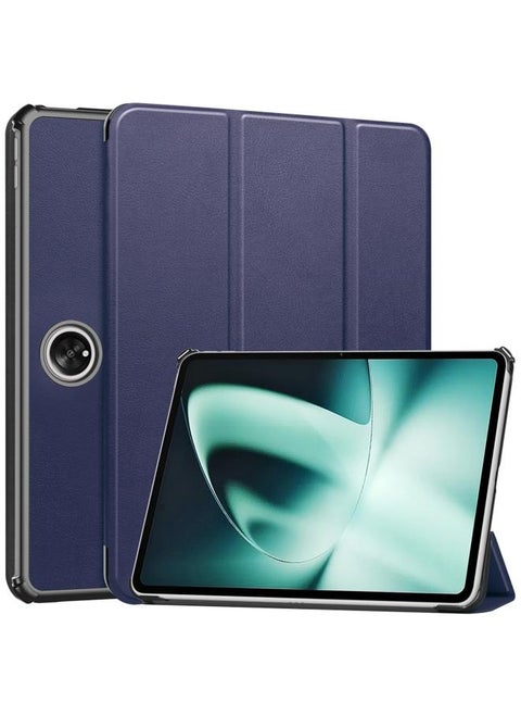 OnePlus Pad Custer Pure Color 3 Fold Holder Smart Leather Tablet Case Dark Blue