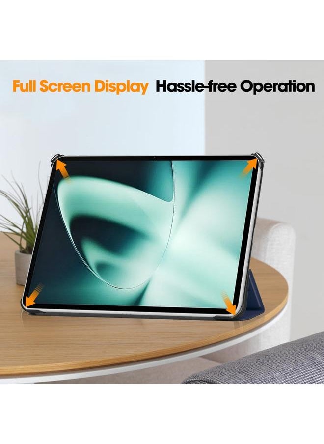 OnePlus Pad Custer Pure Color 3 Fold Holder Smart Leather Tablet Case Dark Blue