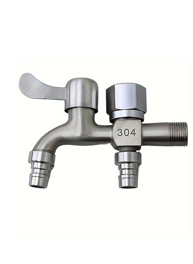 1 Inlet 2 Outlet Double Heads Dual Use Single Cold Washing Machine Water Faucet Tap For Home Tool(1pc)  - Image 1
