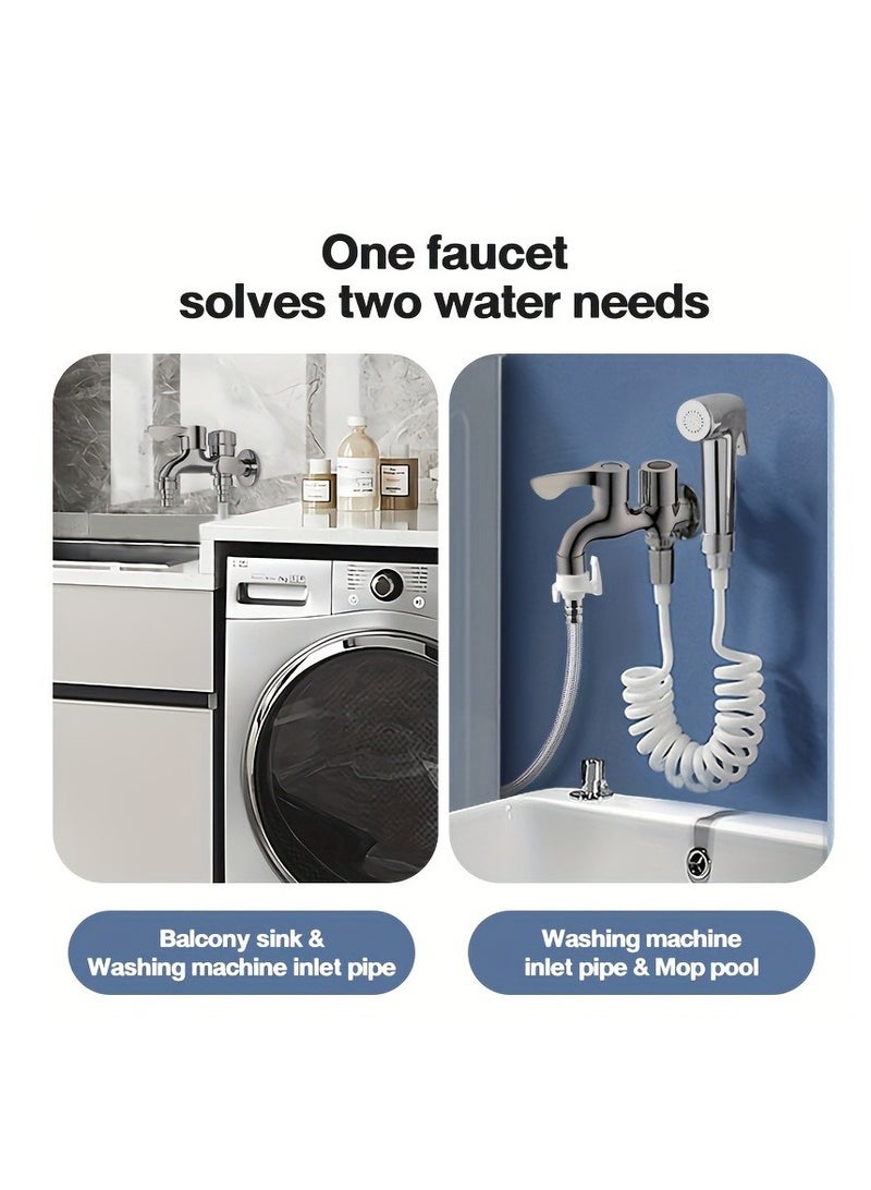 1 Inlet 2 Outlet Double Heads Dual Use Single Cold Washing Machine Water Faucet Tap For Home Tool(1pc)  - Image 2