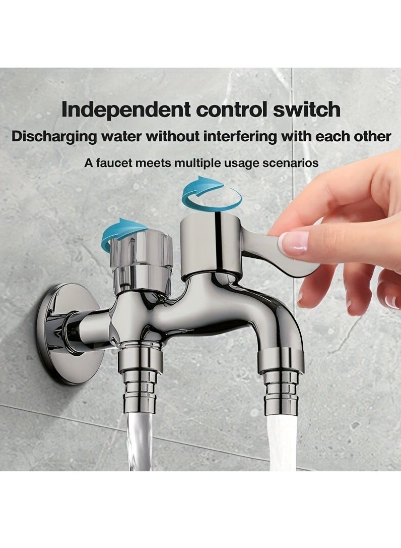 1 Inlet 2 Outlet Double Heads Dual Use Single Cold Washing Machine Water Faucet Tap For Home Tool(1pc)  - Image 4