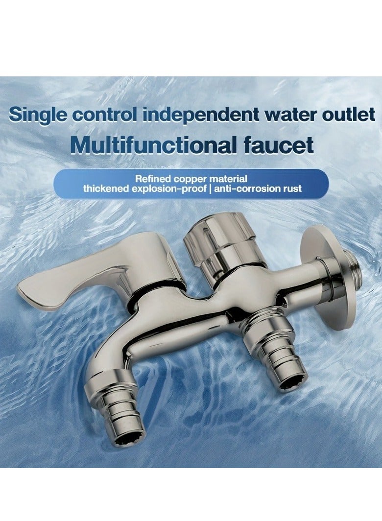 1 Inlet 2 Outlet Double Heads Dual Use Single Cold Washing Machine Water Faucet Tap For Home Tool(1pc)  - Image 5