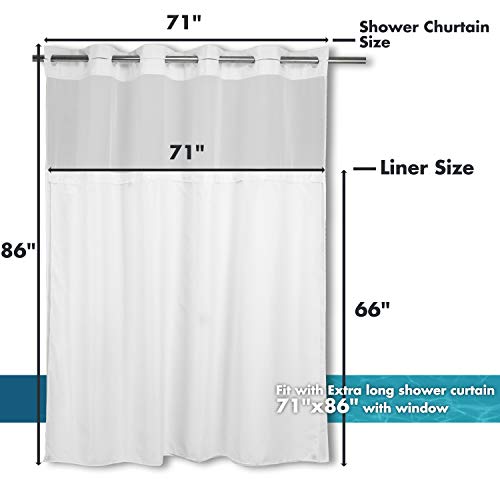 River Dream Snap in Fabric Shower Curtain Liner Replacement - 71" x 66", White, Fit with 71 x 86 - Image 2