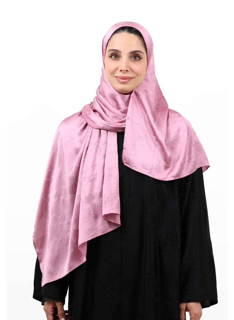 Jameela Luxury Muna Satin Embellished Scarf with Strass Detailing (Dusty Pink)