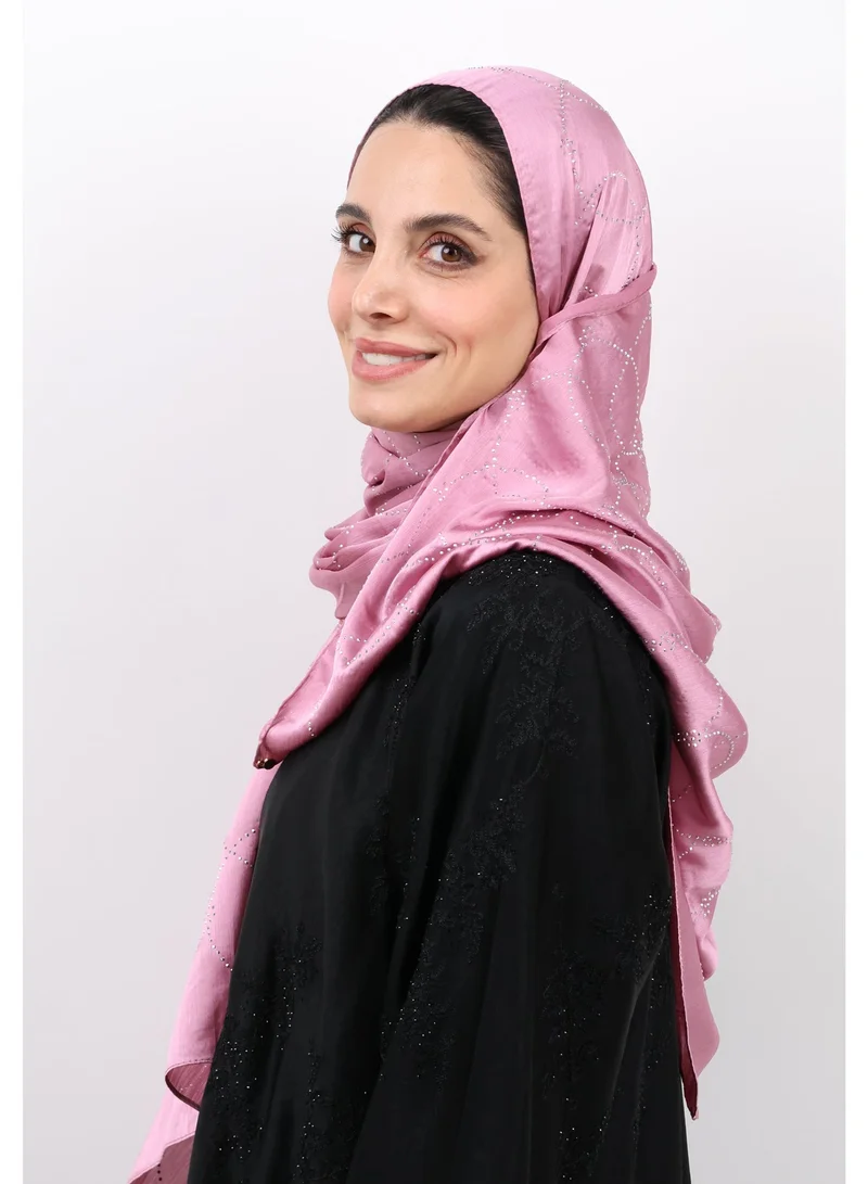 Jameela Luxury Muna Satin Embellished Scarf with Strass Detailing (Dusty Pink)