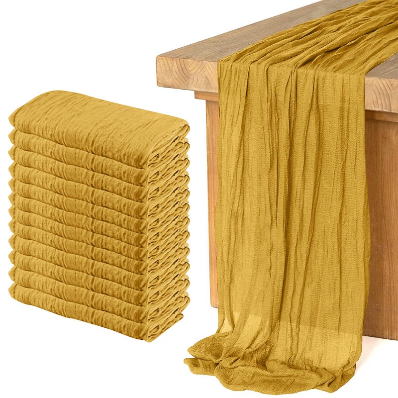 KEEPSHOWING 12 Pack Cheesecloth Table Runner, 10ft Rustic Sheer Runner Gauze Boho Wedding Decor Romantic Table Runner for Wedding Bridal Shower Birthday Party(35" x 119")(Ginger) - Image 1