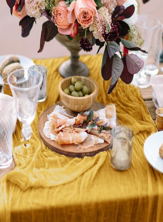 KEEPSHOWING 12 Pack Cheesecloth Table Runner, 10ft Rustic Sheer Runner Gauze Boho Wedding Decor Romantic Table Runner for Wedding Bridal Shower Birthday Party(35" x 119")(Ginger) - Image 5