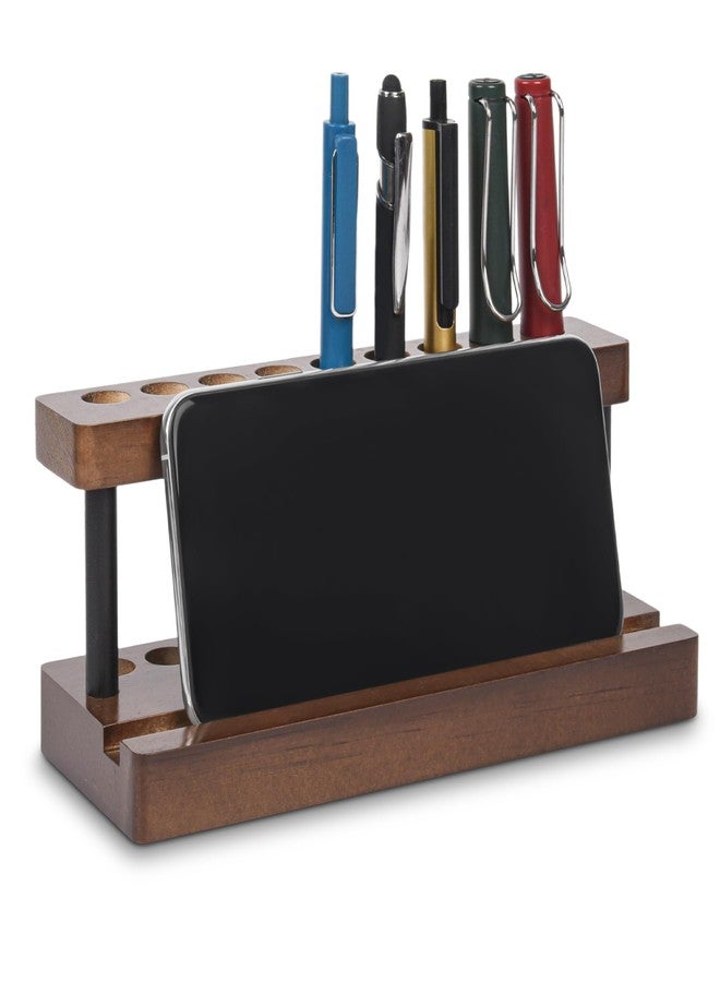 HEBYJO Wooden Pen Holder for Desk, Wood Pencil Holder Fountain Pens Display Stand with 9 Slots and Phone Holder, Stylish Office Desk Decor, Pen Organizer for Office, Home - Image 1