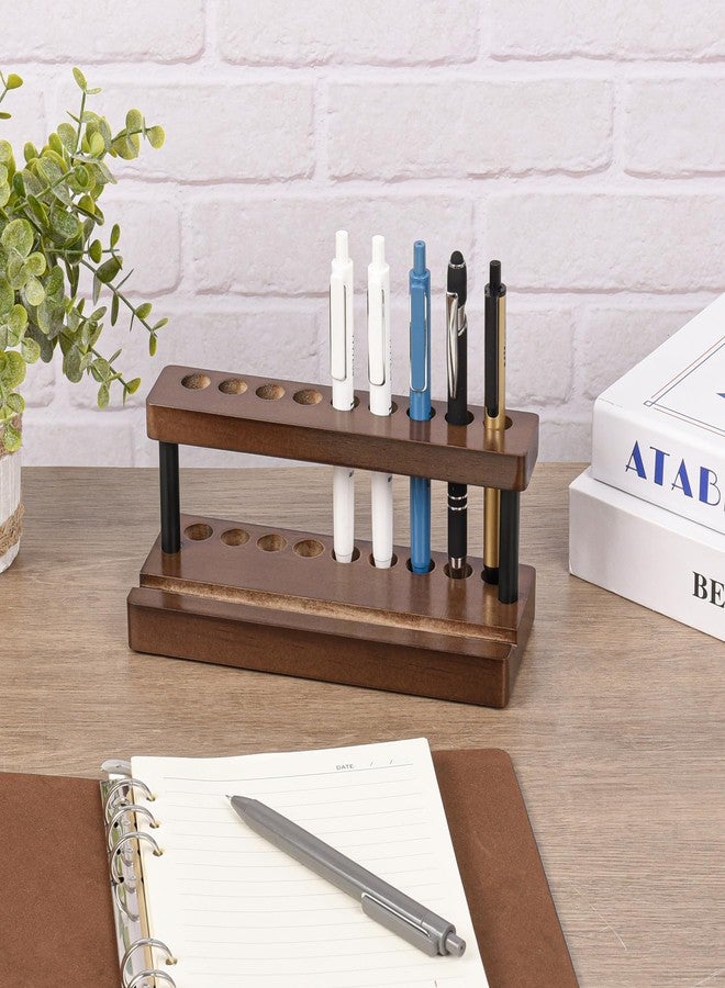 HEBYJO Wooden Pen Holder for Desk, Wood Pencil Holder Fountain Pens Display Stand with 9 Slots and Phone Holder, Stylish Office Desk Decor, Pen Organizer for Office, Home - Image 3