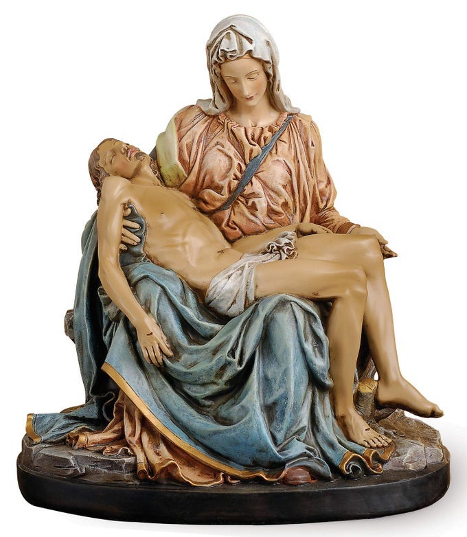 JOSEPHS STUDIO BY ROMAN COLORED LA PIETA FIGURE ON BASE RENAISSANCE COLLECTION 10 H RESIN AND STONE RELIGIOUS GIFT DECORATION
