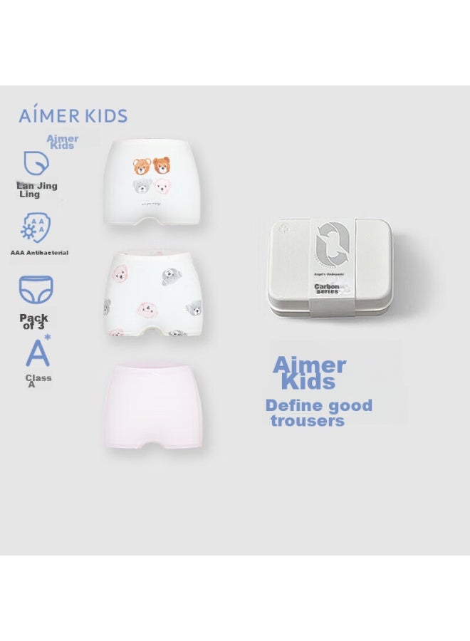 Aimer kids Aimer Children's Underwear, Girls' Spring And Summer 3a Antibacterial Modal Mid-rise Boyshorts, Bear Pattern, Size 110 - Image 1