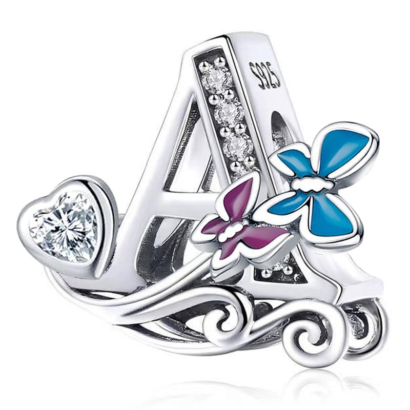 SHBOAZED S925 Sterling Silver Butterfly Initial Letter Charms Fit for Pandora Charms Bracelets and Necklace Alphabet Bead Charms Jewelry Gifts for Women A - Image 1