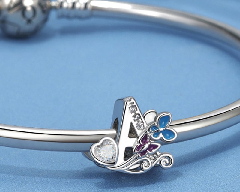 SHBOAZED S925 Sterling Silver Butterfly Initial Letter Charms Fit for Pandora Charms Bracelets and Necklace Alphabet Bead Charms Jewelry Gifts for Women A - Image 2