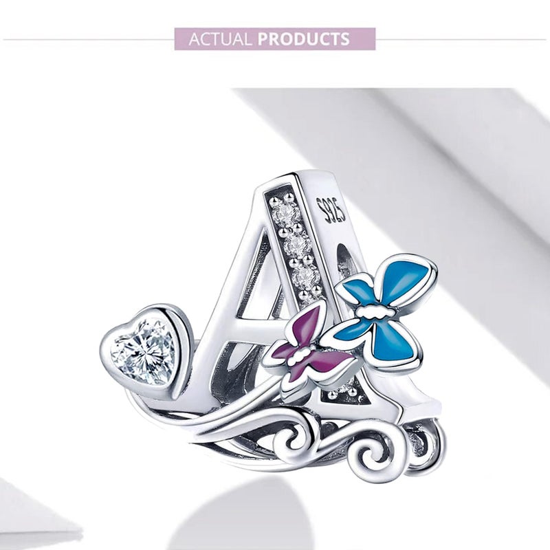 SHBOAZED S925 Sterling Silver Butterfly Initial Letter Charms Fit for Pandora Charms Bracelets and Necklace Alphabet Bead Charms Jewelry Gifts for Women A - Image 3