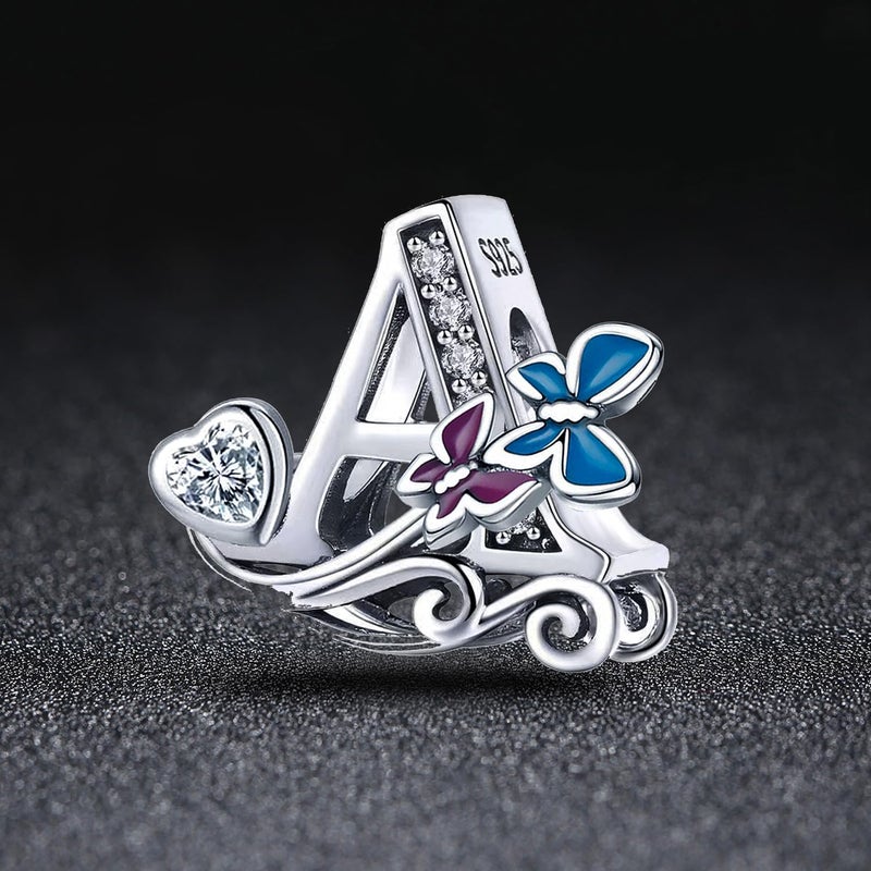 SHBOAZED S925 Sterling Silver Butterfly Initial Letter Charms Fit for Pandora Charms Bracelets and Necklace Alphabet Bead Charms Jewelry Gifts for Women A - Image 4