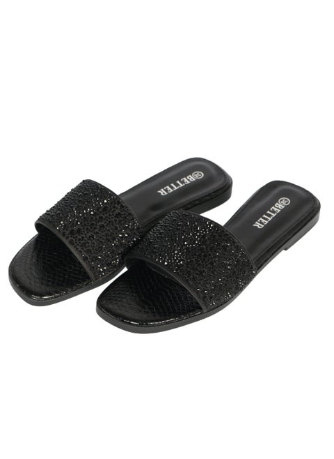 Ladies Flat Sandal Black