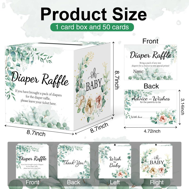 CINSOEN Baby Shower Games, Greenery Diaper Raffle Box, 50 PCS Diaper Raffle Tickets Card Box with Advice and Wishes for the Parents-to-be, Baby Shower Decorations, Diaper Raffle Sign - Image 3
