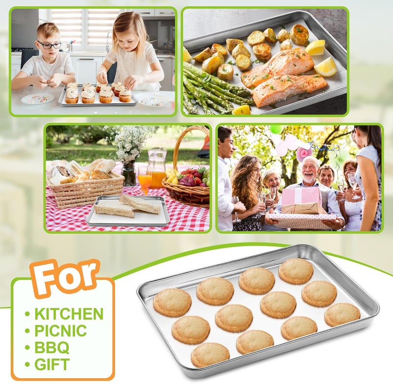 CEKEE 4 Pieces Baking Sheet Pan Tray, Stainless Steel Small Cookie Sheets for Baking, Baking Sheets for Oven, Warp Resistant & Heavy Duty & Rust Free Baking Pans Set - Size 9.3 x 6.9 x 0.98 Inch - Image 5