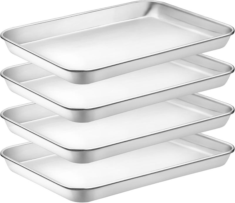 CEKEE 4 Pieces Baking Sheet Pan Tray, Stainless Steel Small Cookie Sheets for Baking, Baking Sheets for Oven, Warp Resistant & Heavy Duty & Rust Free Baking Pans Set - Size 9.3 x 6.9 x 0.98 Inch - Image 1
