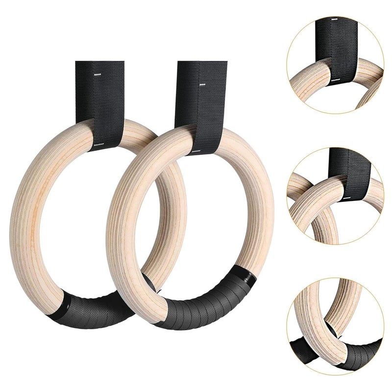 LENDZEE Wood Gymnastics Rings with Adjustable Cam Buckle Straps Exercise Non-Slip Training for Home Gym Full Body Workout, Roman Ring 1100lbs Capacity Workout Gym Ring - Image 5