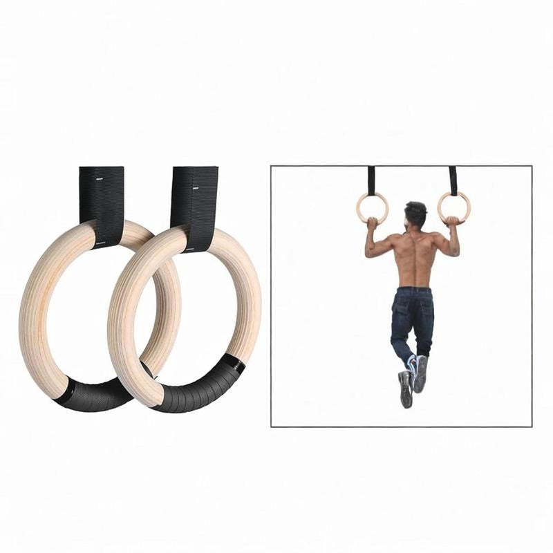 LENDZEE Wood Gymnastics Rings with Adjustable Cam Buckle Straps Exercise Non-Slip Training for Home Gym Full Body Workout, Roman Ring 1100lbs Capacity Workout Gym Ring - Image 4