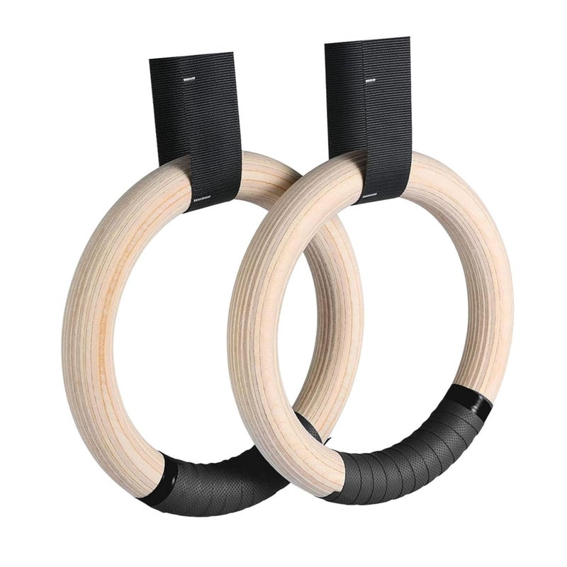 LENDZEE Wood Gymnastics Rings with Adjustable Cam Buckle Straps Exercise Non-Slip Training for Home Gym Full Body Workout, Roman Ring 1100lbs Capacity Workout Gym Ring - Image 3