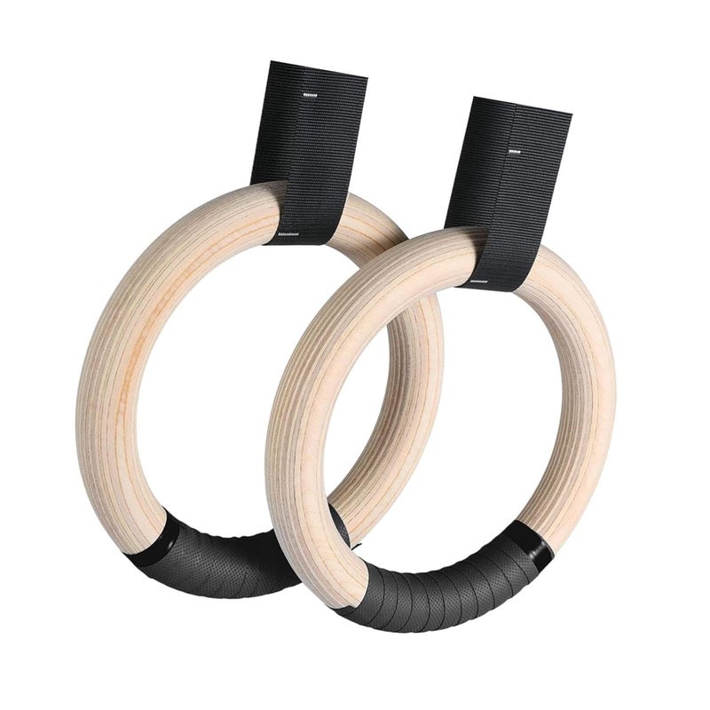 LENDZEE Wood Gymnastics Rings with Adjustable Cam Buckle Straps Exercise Non-Slip Training for Home Gym Full Body Workout, Roman Ring 1100lbs Capacity Workout Gym Ring - Image 1