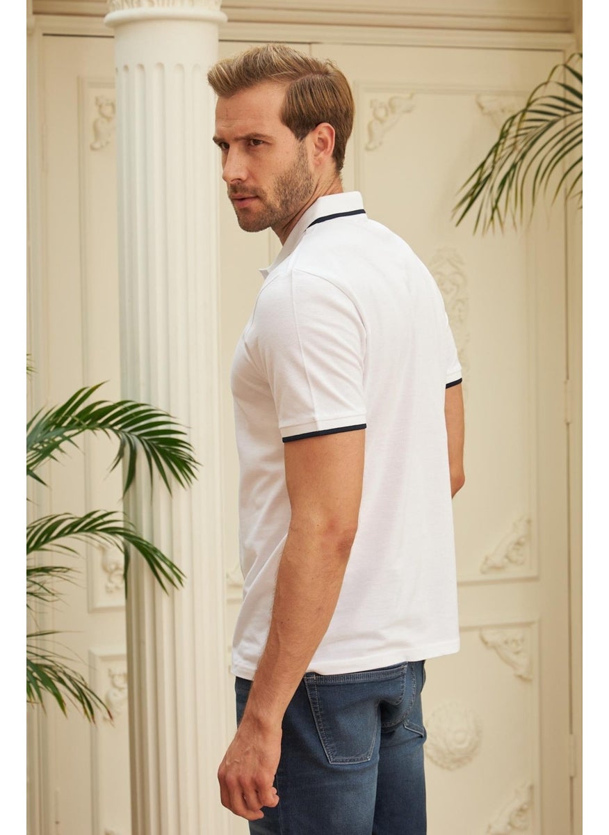 Odelon - Men's Slim Fit Plain Polo Collar T-Shirt White - Image 1