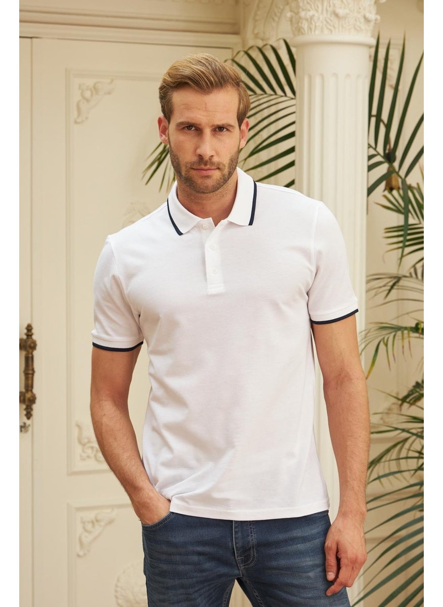Odelon - Men's Slim Fit Plain Polo Collar T-Shirt White - Image 1