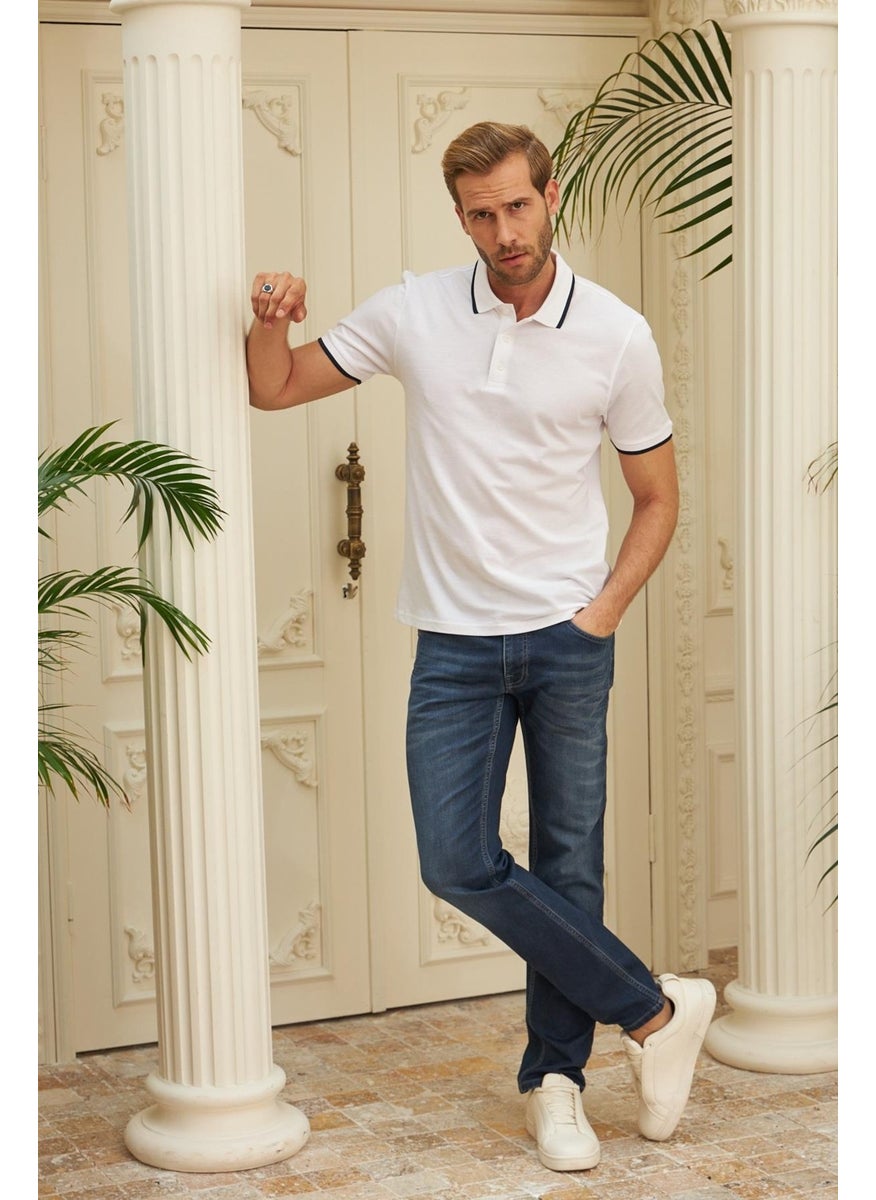 Odelon - Men's Slim Fit Plain Polo Collar T-Shirt White - Image 1