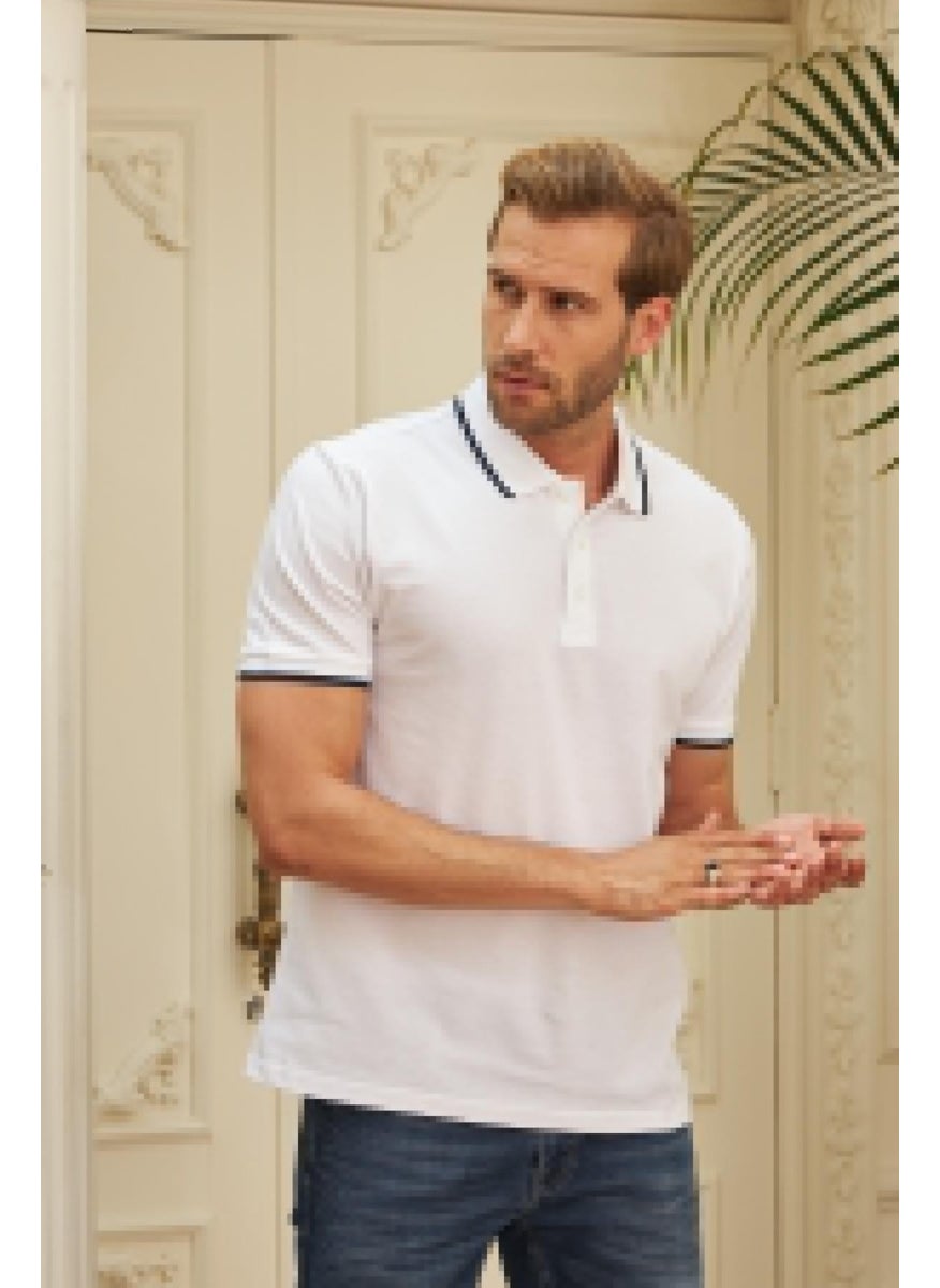 Odelon - Men's Slim Fit Plain Polo Collar T-Shirt White - Image 1