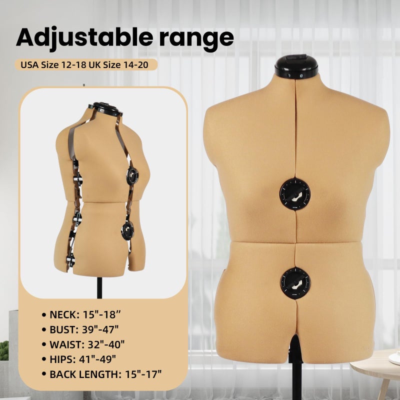 PDM WORLDWIDE Turmeric Adjustable Dress Form Mannequin for Sewing Female Size 6-14, Pinnable Model Body with 13 Dials, Detachable Casters, 42.5"-60" Height Range for Clothing Display, Small to Medium - Image 2