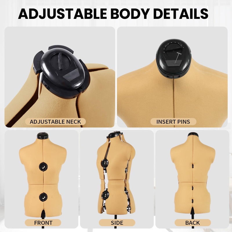 PDM WORLDWIDE Turmeric Adjustable Dress Form Mannequin for Sewing Female Size 6-14, Pinnable Model Body with 13 Dials, Detachable Casters, 42.5"-60" Height Range for Clothing Display, Small to Medium - Image 4