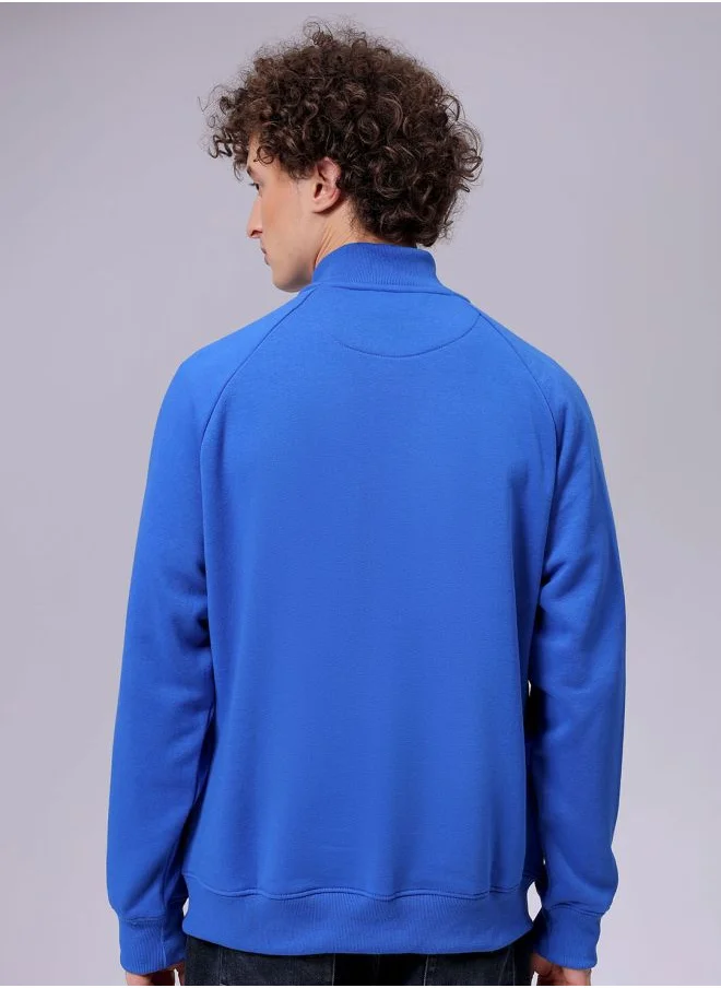 The Indian Garage Co Men Relaxed Fit Solid High neck Front Open High Neck Sweatshirt