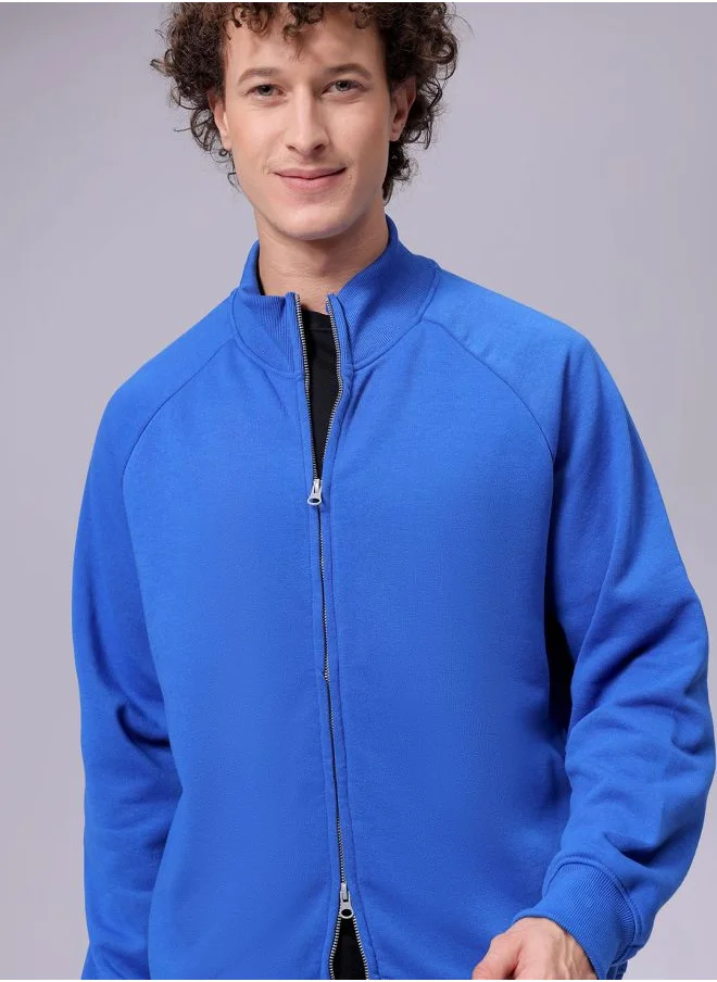 The Indian Garage Co Men Relaxed Fit Solid High neck Front Open High Neck Sweatshirt