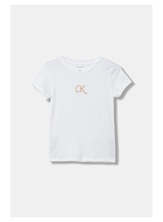 كالفن كلاين جينز تيشيرت أطفال بياقة دائرية مزين بالترتر - Image 1