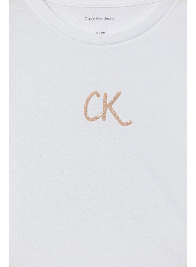 كالفن كلاين جينز تيشيرت أطفال بياقة دائرية مزين بالترتر - Image 3