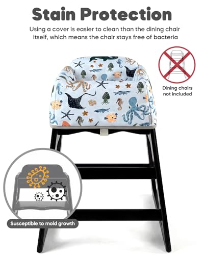 Mamatepe Baby High Chair Cover with Strap Pads & 2-Point Harness - Machine Washable, Waterproof, Portable for Restaurant/Travel/Home - Fits Wooden High Chairs, Blue Ocean - Image 2