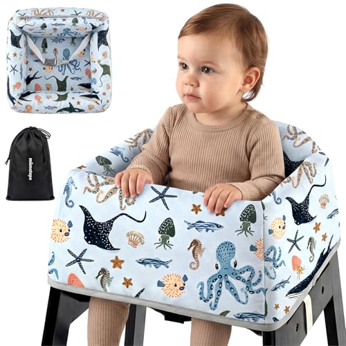 Mamatepe Baby High Chair Cover with Strap Pads & 2-Point Harness - Machine Washable, Waterproof, Portable for Restaurant/Travel/Home - Fits Wooden High Chairs, Blue Ocean - Image 1