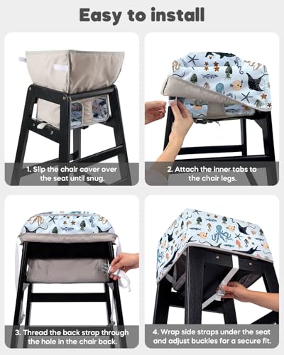 Mamatepe Baby High Chair Cover with Strap Pads & 2-Point Harness - Machine Washable, Waterproof, Portable for Restaurant/Travel/Home - Fits Wooden High Chairs, Blue Ocean - Image 5