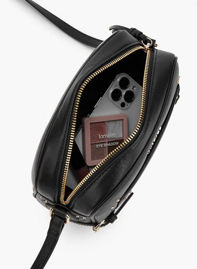 Celeste BLACK Solid Crossbody Bag With Zip Closure for Women | Best Price UAE