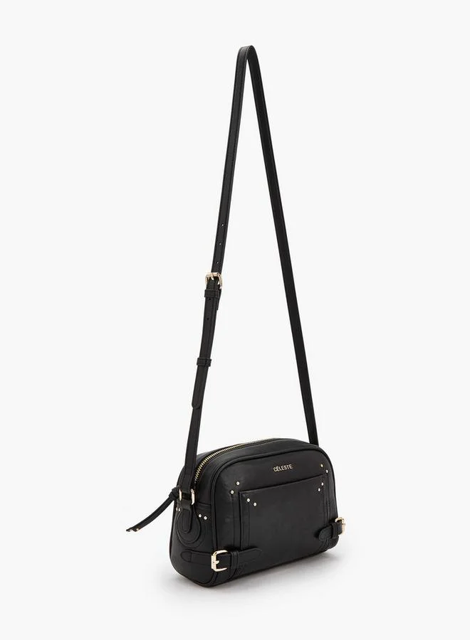 Celeste BLACK Solid Crossbody Bag With Zip Closure for Women | Best Price UAE