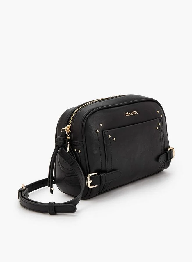 Celeste BLACK Solid Crossbody Bag With Zip Closure for Women | Best Price UAE