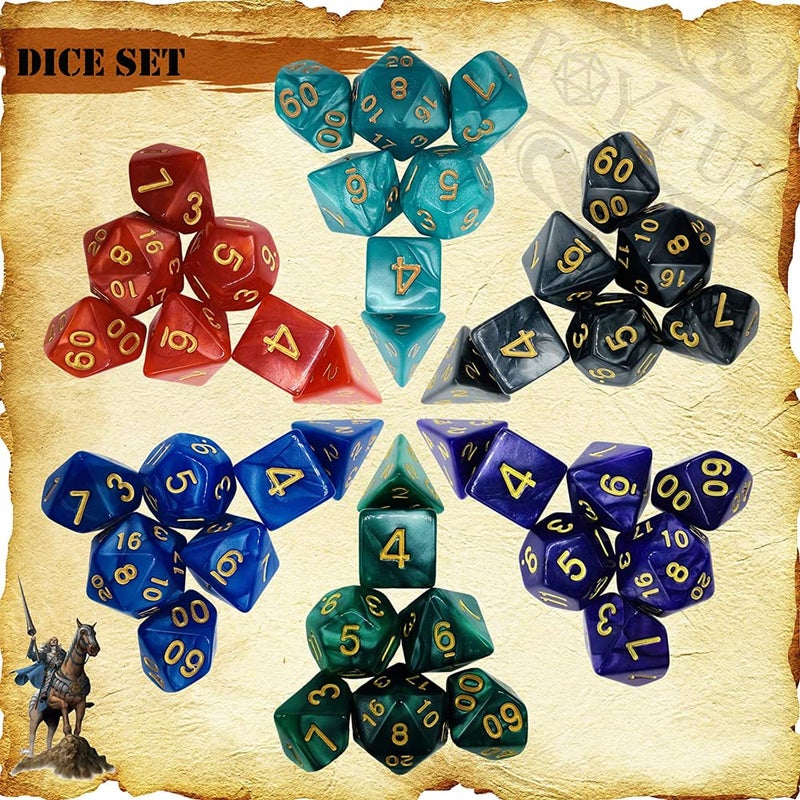 PUGED DND Dice Set 42 Pcs Polyhedral Dungeons and Dragons Rolling Dice for D&D RPG MTG Table Games Dice Bulk with Colorful Drawstring Bags and Dice Tray (Single) - Image 2